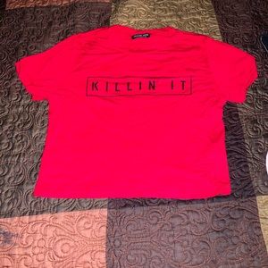 Red graphic crop top